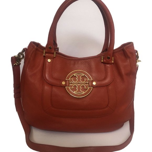 Tory Burch Handbags - Tory Burch Handbag Tote Satchel Orange Rust Large Leather Purse